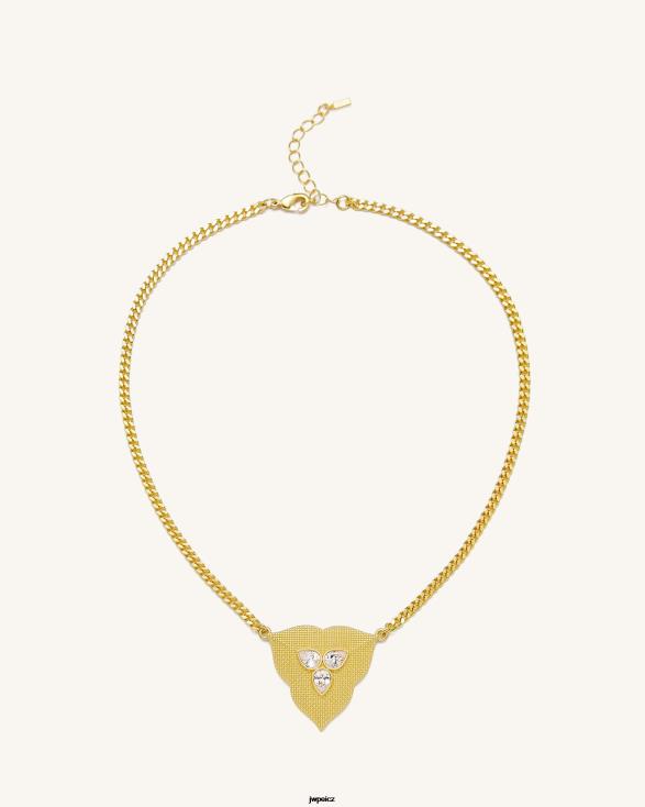 Pozlacené 18karátovým zlatem a bílý zirkon JW PEI náhrdelník s listovým přívěskem ZNFH2357 náhrdelník