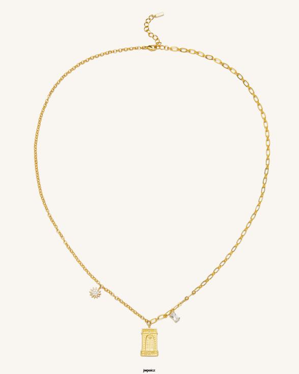 Pozlacené 18karátovým zlatem a bílý zirkon JW PEI náhrdelník s přívěskem římský oblouk ZNFH2348 náhrdelník