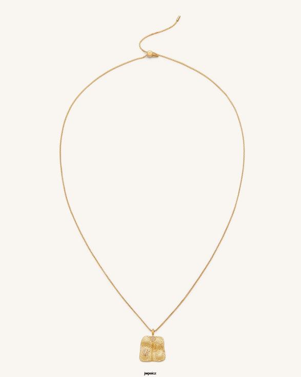 Pozlacené 18karátovým zlatem a bílý zirkon JW PEI přívěsek s vějířem jitrocele ZNFH2354 náhrdelník