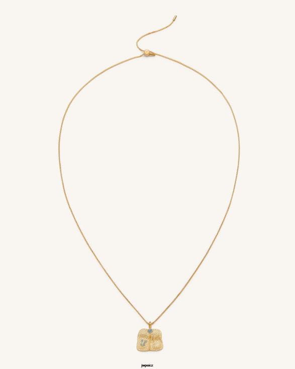 Pozlacené 18karátovým zlatem a mořskou modří zirkon a zelený nano JW PEI přívěsek s vějířem jitrocele ZNFH2355 náhrdelník