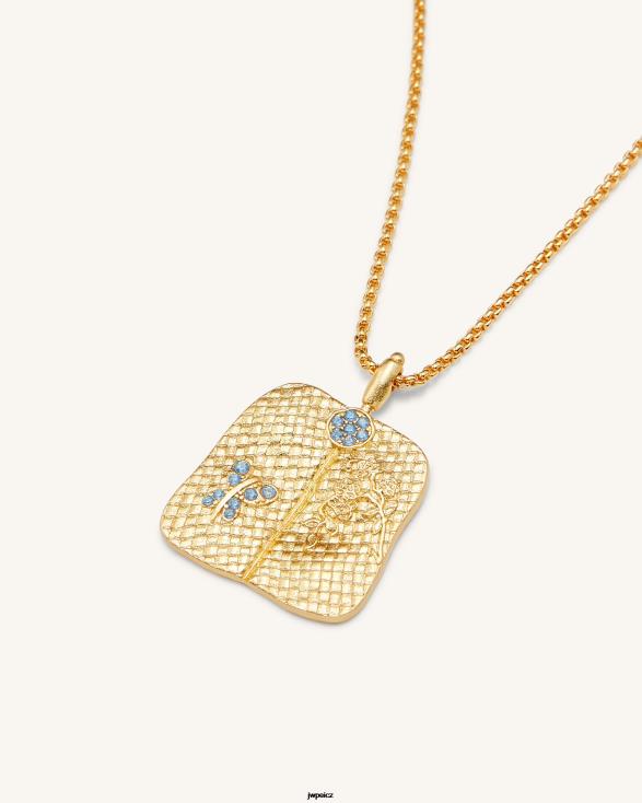 Pozlacené 18karátovým zlatem a mořskou modří zirkon a zelený nano JW PEI přívěsek s vějířem jitrocele ZNFH2355 náhrdelník