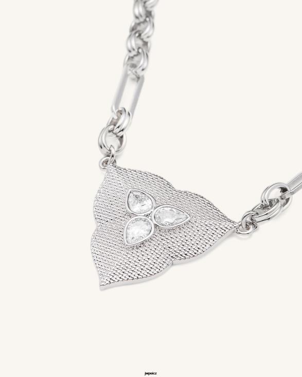 Pozlaceno 18karátovým bílým zlatem a bílým zirkonem JW PEI náhrdelník s listovým přívěskem ZNFH2360 náhrdelník