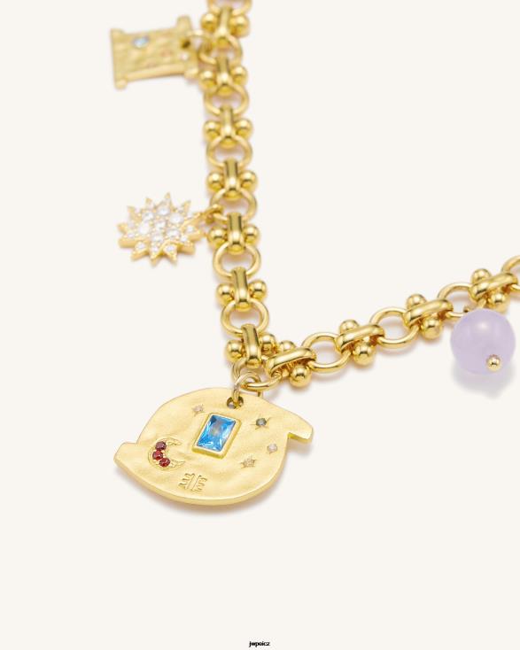 18karátový pozlacený a vícebarevný zirkon a fialové korálky JW PEI kosmos kulatý multi náramek ZNFH2365 náramek