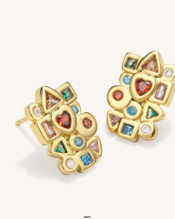 18karátový pozlacený a vícebarevný zirkon JW PEI náušnice s geometrickou kombinací ZNFH2398 náušnice