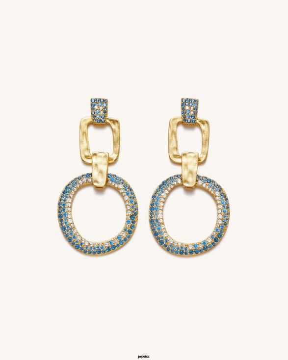 Nano pozlacené 18karátovým zlatem a mořskou modří JW PEI geometrické prolamované kulaté náušnice ZNFH2391 náušnice