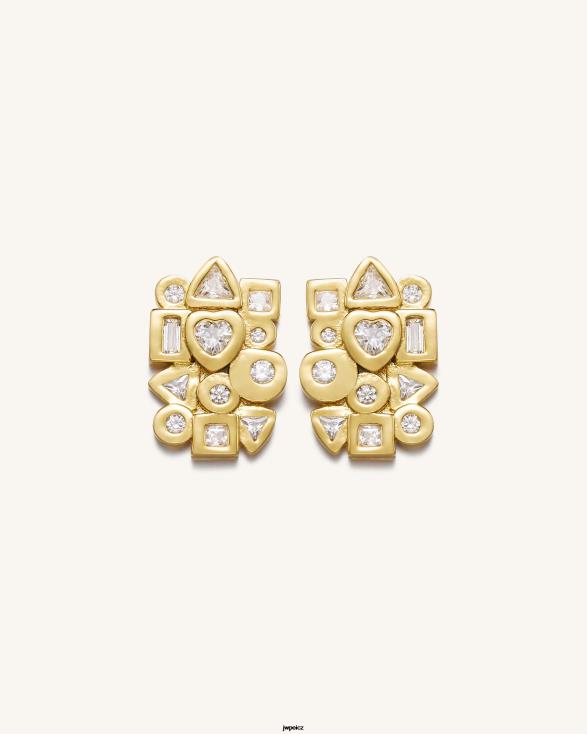 Pozlacené 18karátovým zlatem a bílý zirkon JW PEI náušnice s geometrickou kombinací ZNFH2397 náušnice