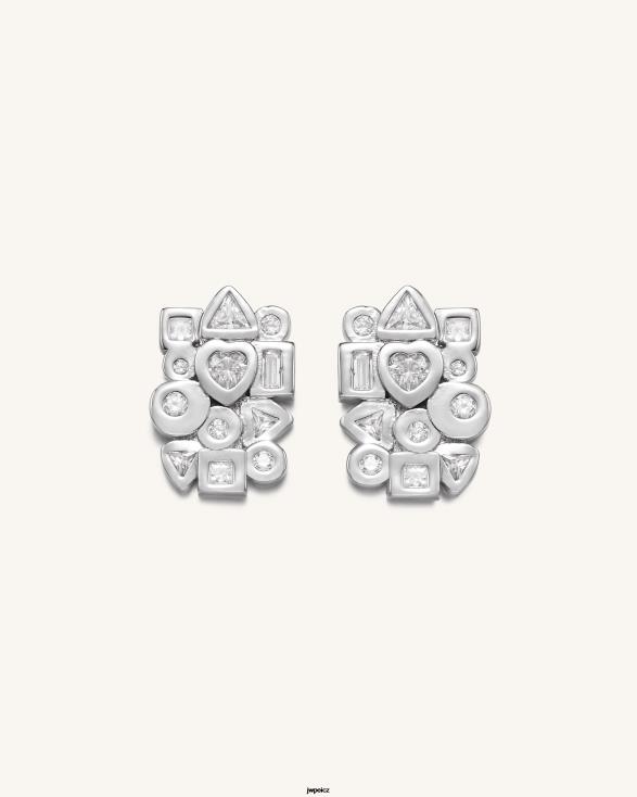 Pozlaceno 18karátovým bílým zlatem a bílým zirkonem JW PEI náušnice s geometrickou kombinací ZNFH2399 náušnice