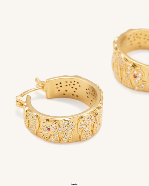 Pozlaceno 18karátovým zlatem a bílým zirkonem a červeným korundem JW PEI sloní náušnice ZNFH2378 náušnice