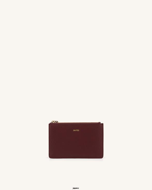 vínová zrnitá veganská kůže JW PEI quinn držák na karty na zip ZNFH2298 držák karty