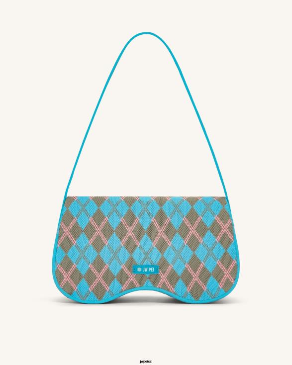 jezerní modrá a šedá zelená a růžová JW PEI Pletená taška přes rameno becci ZNFH2151 taška přes rameno