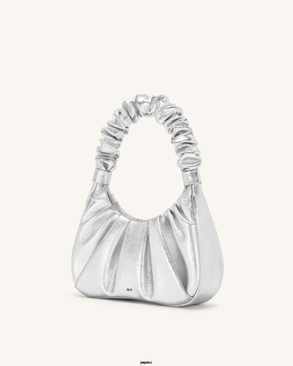 stříbrný JW PEI gabbi metalická ruched tulák kabelka ZNFH2146 taška přes rameno